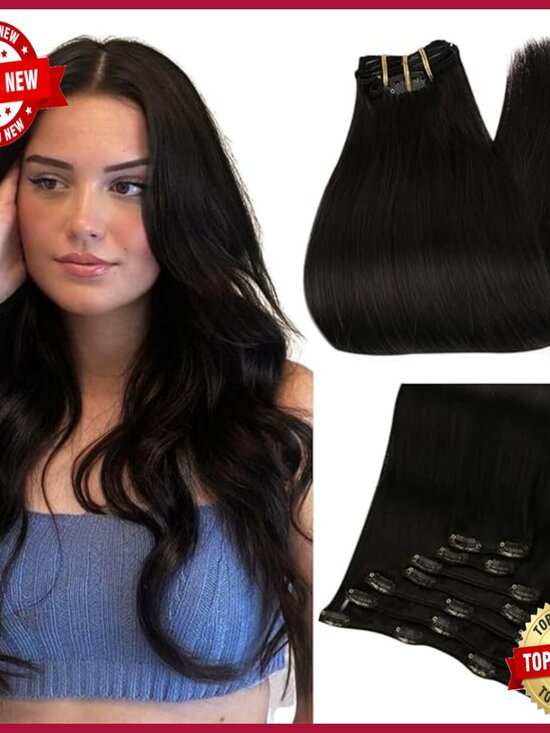 18 Inch Human Hair Clip-In Extensions 7 Piece Set Straight Remy Hair main image 5
